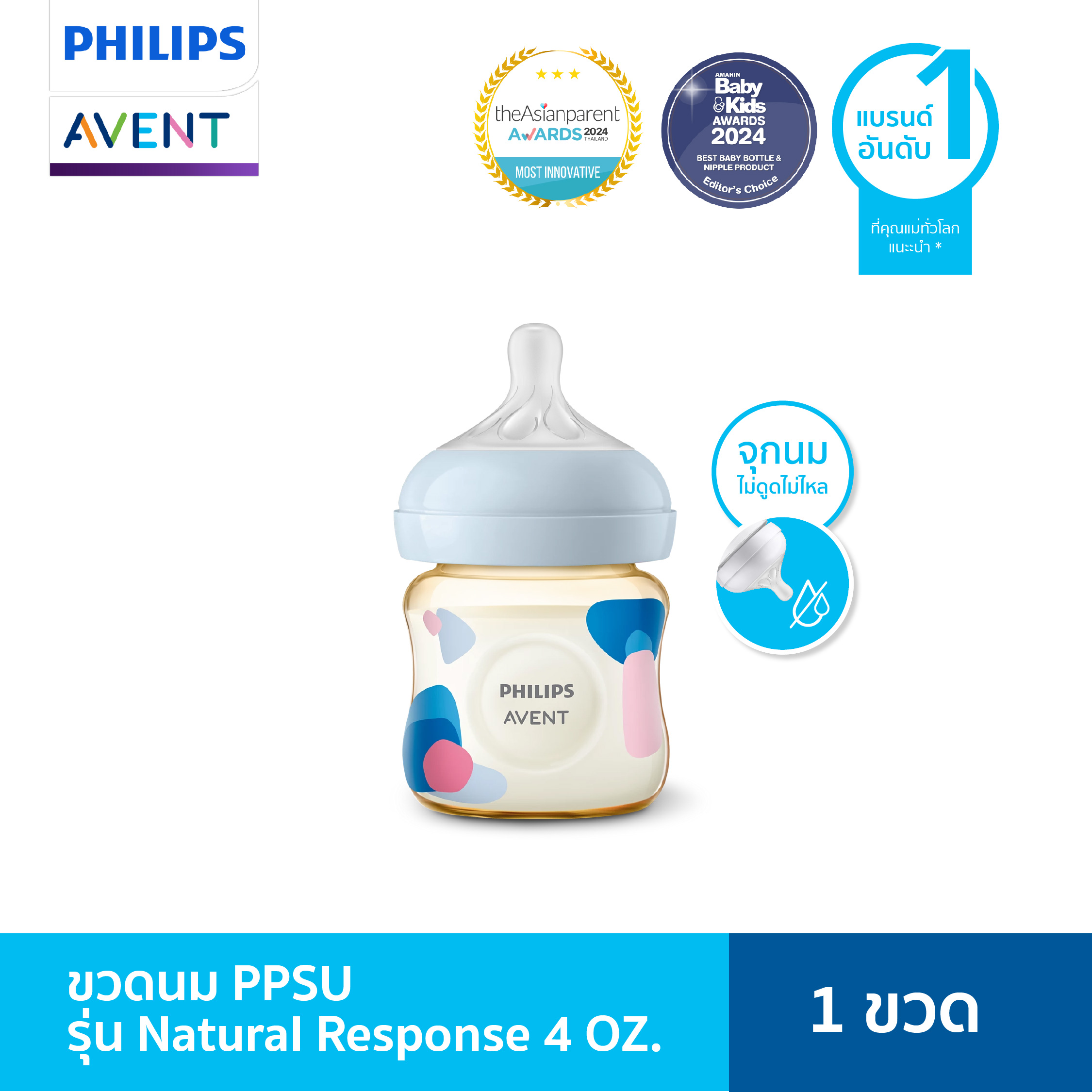(มีมอก.)ขวดนมสีชา Philips Avent PPSU กันสำลัก จุกนมไม่ดูดไม่ไหล สัมผัสเสมือนนมแม่ ทนทาน ใช้งานได้นาน