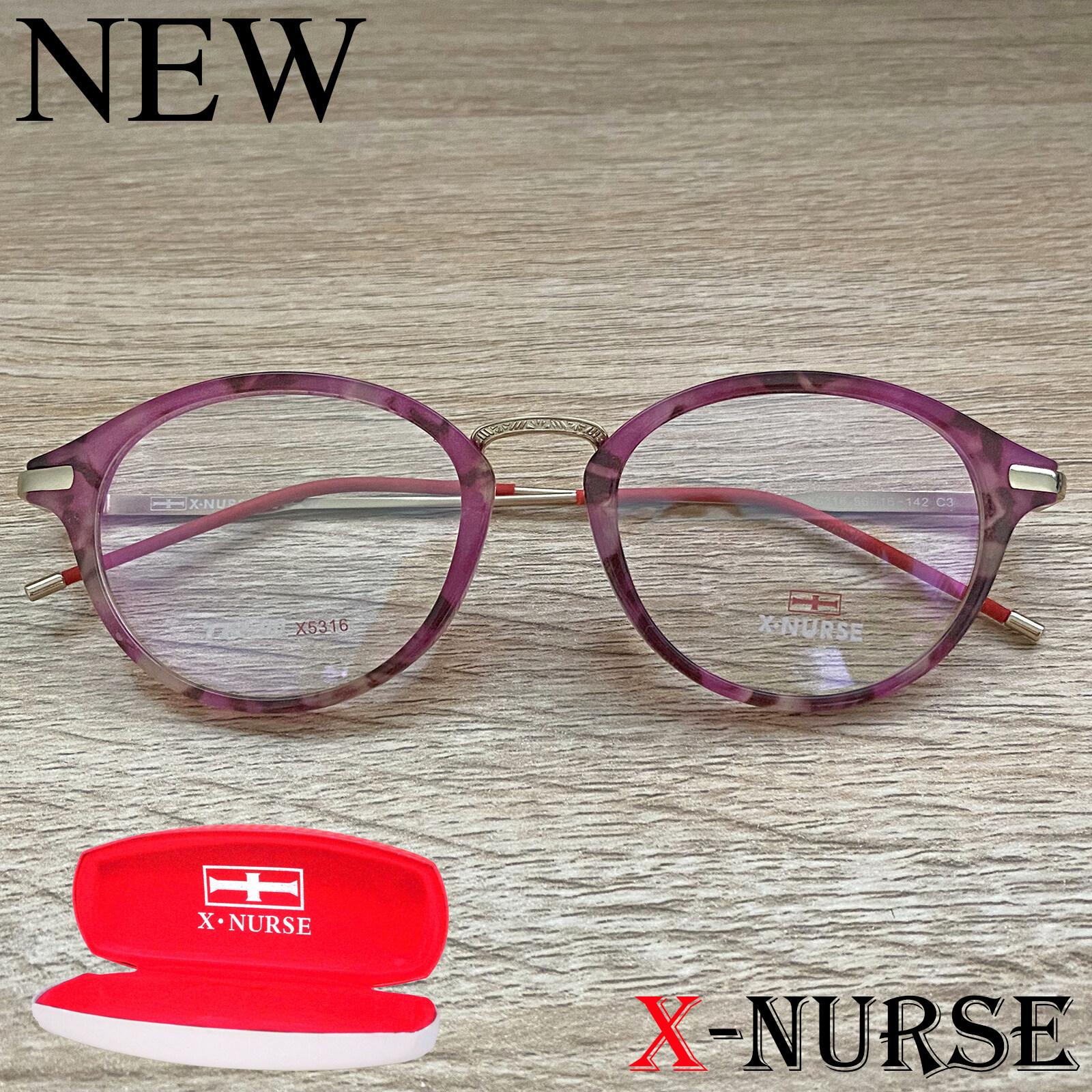 กรอบแว่นตา แว่นตาสำหรับตัดเลนส์ ผู้ชาย ผู้หญิง Fashion รุ่น X-NURSE 5316 สีชมพูกละ ทรงรี ขาข้อต่อ วัสดุ พลาสติก พีซี เกรด เอ รับตัดเลนส์สายตาเลนส์กันแดดทุกชนิด