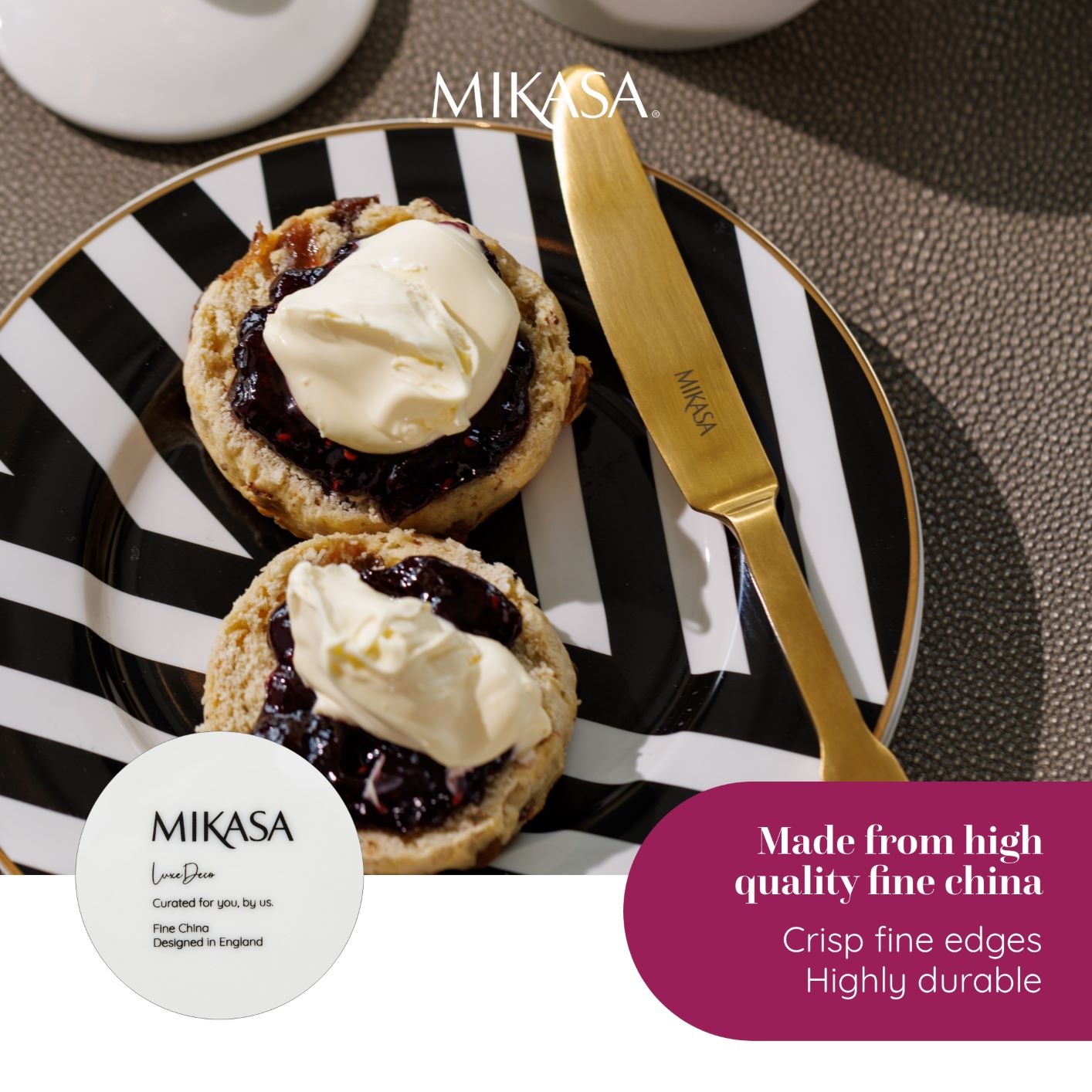 Mikasa Luxe Deco China Side Plates, Set of 4 Small Plates with Art Deco Pattern, 21cm , Luxury Side Plates - Dishwasher Safe ราคา 1,306 บาท*ส่งฟรี