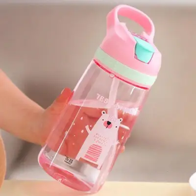 4 Colors Baby Bottle Infant Newborn Cup Children Learn Feeding Drinking Bottle Kids Straw Juice Water Bottles 450ML (1)