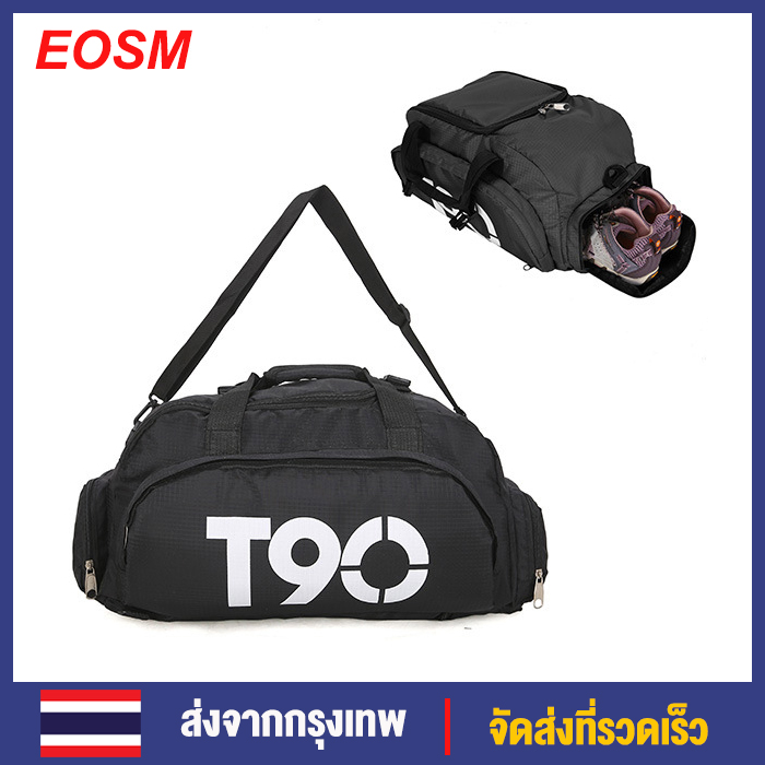 EOSM ดำ กันน้ำกีฬายิมกระเป๋าผู้ชายผู้หญิงออกกำลังกายการฝึกอบรมเป้กระเป๋าเดินทางมัลติฟังก์ชั่ไหล่กระเป๋าถือ Portable Gym Sport Fitness Bag Black