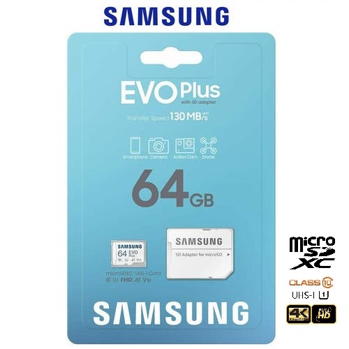 Samsung 64GB EVO Plus Micro SDXC with SD Adapter (130MB/s) ราคา 269 บาท*ส่งฟรี