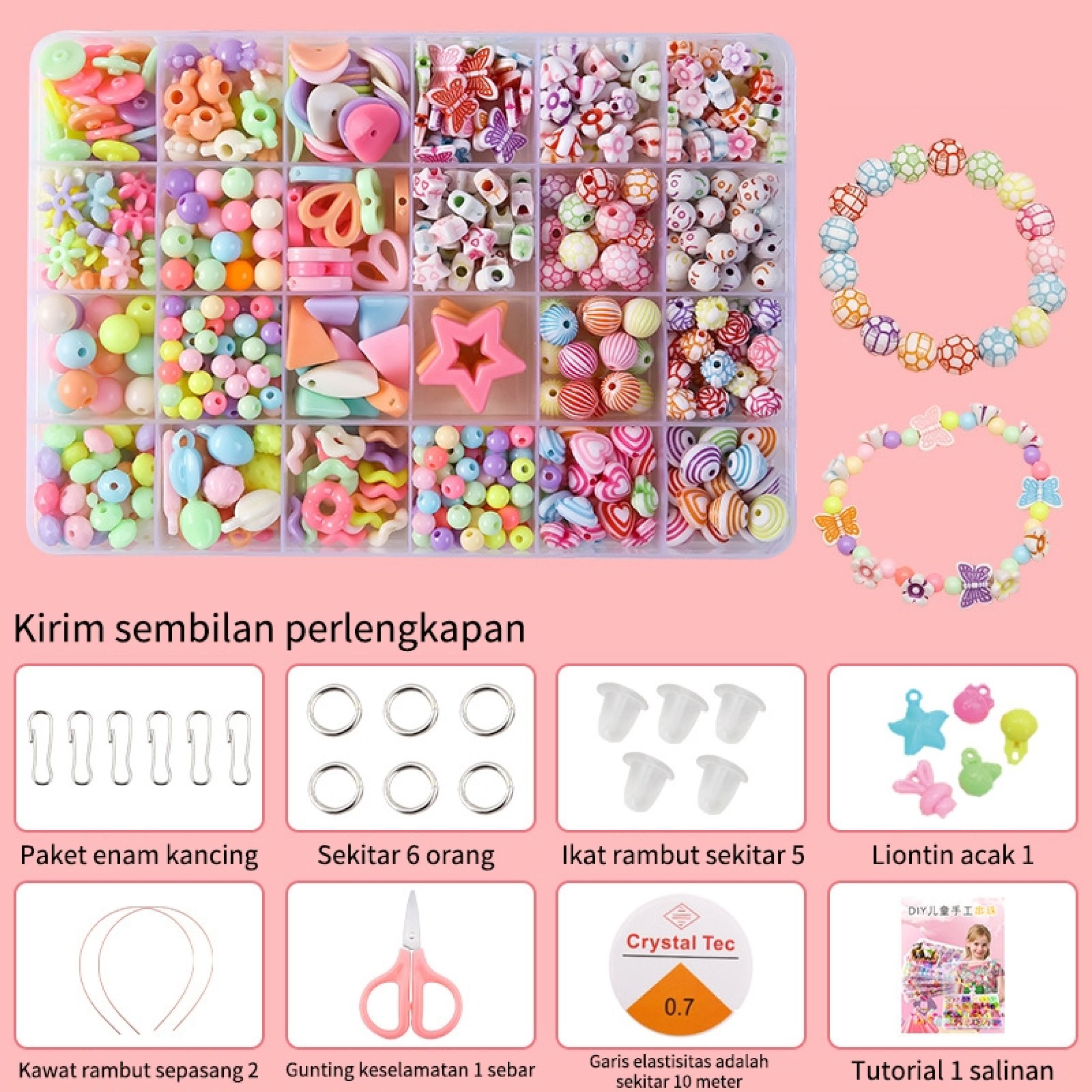 ของเล่นเสริมพัฒนาการ ชุดร้อยลูกปัด DIY ของเล่นศิลปะ ลูกปัดกว่า 450 ชิ้น พร้อมอุปกรณ์และกล่องจัดเก็บ 24 ช่อง