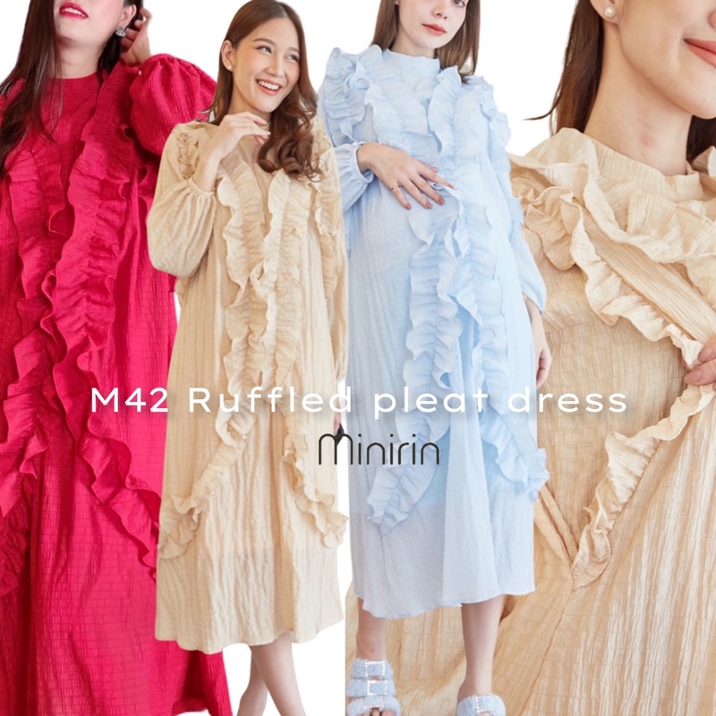 M42 Ruffled pleat dress ชุดคลุมท้อง ชุดให้นม ราคา 850 บาท*ส่งฟรี