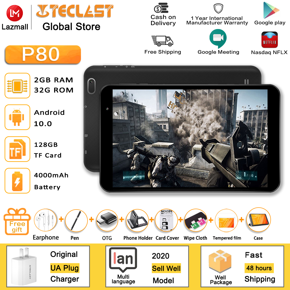 Teclast แบรนด์ใหม่ของแท้ P80 Android 10 Ac Dual ความถี่แท็บเล็ต Wi-fi Android เดิมฟรีของขวัญ