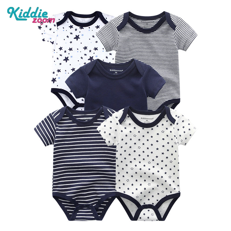 Kiddiezoom Free shipping 5 ชิ้นบอดี้สูทเด็ก romper ทารกแรกเกิดทารกเด็กทารกสาวการ์ตูนพิมพ์แขนสั้น romper บอดี้สูท