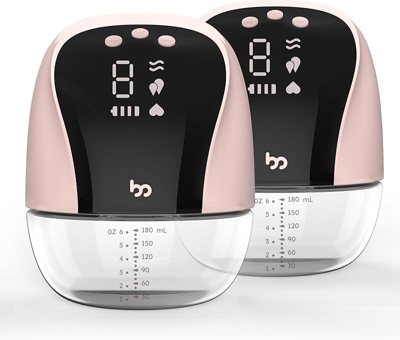Breast Pump Hands Free Wearable Breast Pump with Ultra-Low Noise Stable Suction Traction Mode 4 Modes 10 Levels Electric Wireless Portable Breast Pump for Indoor Outdoor Use (Black Pink)