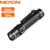 NICRON C6ไฟฉาย EDC 2000ลูเมนยาว379เมตรไฟฉายชาร์จ USB-C ได้พร้อมคลิปหนีบกระเป๋าไฟฉาย LED กันน้ำ IPX8สำหรับกลางแจ้งเดินป่าตั้งแคมป์ล่าสัตว์ตกปลาฉุกเฉิน