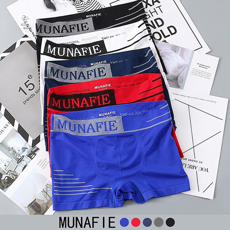 (5 ชิ้น / หลากสี) กางเกงบ็อกเซอร์ผู้ชายรุ่น MUNAFIE ชุดชั้นในผู้ชาย Boxers กางเกง กางเกงขาสั้น ดำ / แดง / เทา / น้ำเงินเข้ม / น้ำเงิน รอบเอว 28-38 นิ้ว