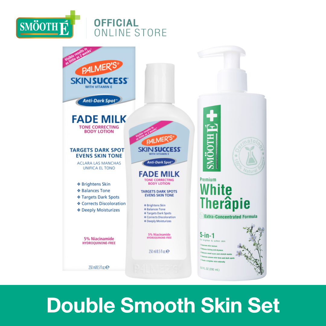 Double Smooth Skin Set - Smooth E White Therapie 200ml. x Palmer's Fade Milk 250ml. โลชั่นทาผิวกายสูตรเข้มข้น ฟื้นฟูผิวแห้ง บำรุงผิวคล้ำเสีย ผิวไม่เรียบเนียน ราคา 1,400 บาท*ส่งฟรี