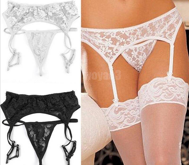 3ชิ้น/SET)การ์เตอร์เบลท์+จีสตริง+ถุงน่อง​ New Fashion Sexy Women Lace Babydoll Belt Stockings Underwear Nightwear Thin Solid Garter HOT