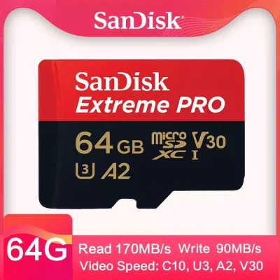 Sandisk Extreme Pro Micro SD 64G การ์ดสูงสุด 170MB / s A2 V30 U3 64GB Sandisk TF การ์ดหน่วยความจำการ์ด SD อะแดปเตอร์