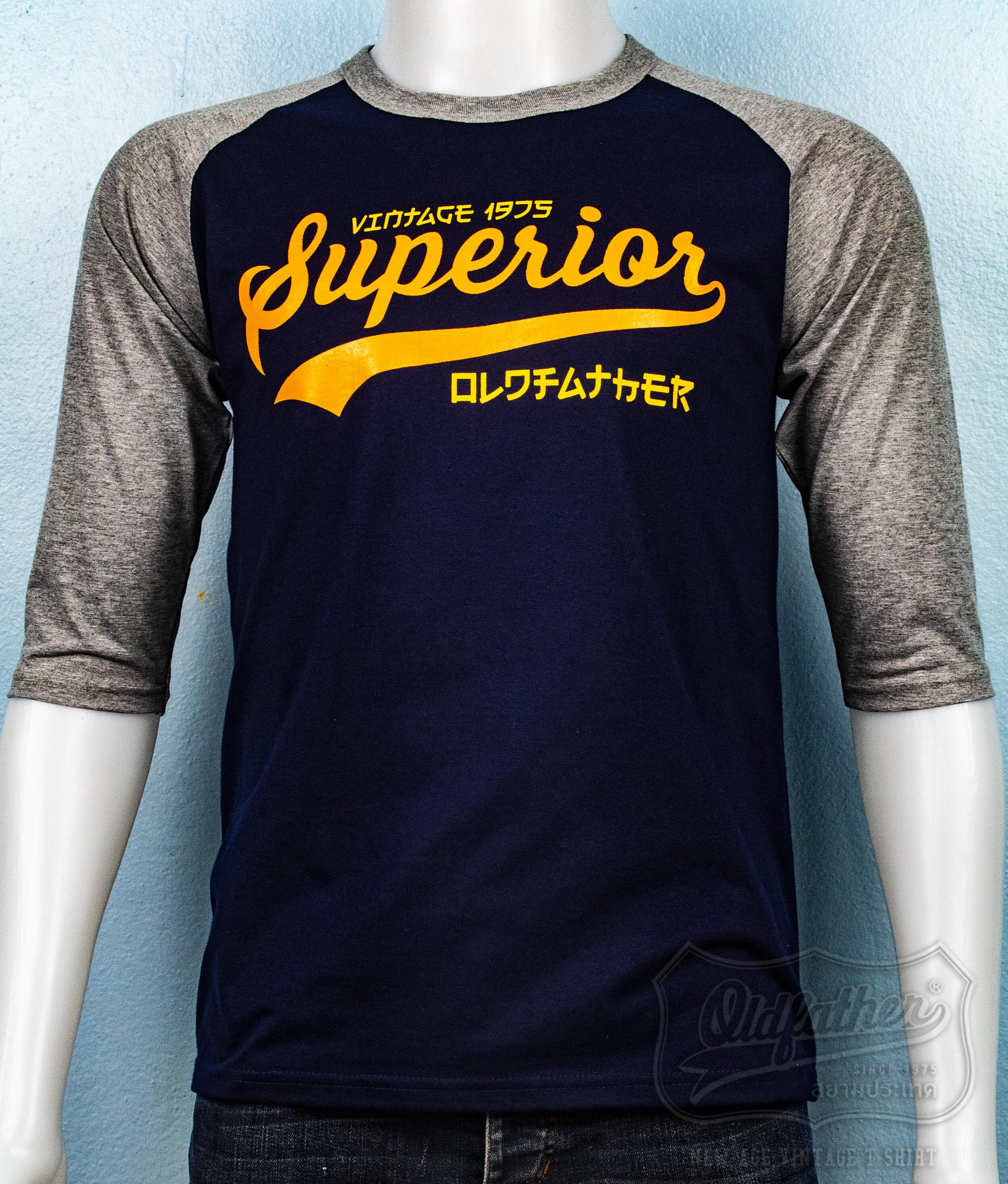 T 7 เสื้อแขนสามส่วนวินเทจ สกรีน Superior JP 1975 Vintage