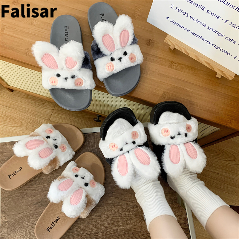 Falisar 1768-4 women's fashion lace-up rabbit ears fur fashion sandals ราคา 129 บาท*ส่งฟรี