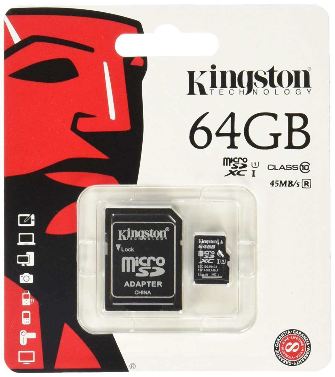 รับประกันหนึ่งปี (ของแท้) Kingston เมมโมรี่การ์ด 64GB SDHC/SDXC Class 10 UHS-I Micro SD Card with Adapter