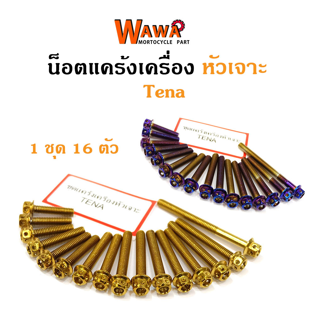 น็อตแคร้งเครื่อง tena น็อตทอง,น็อตไทเท หัวเจาะ//อุปกรณ์แต่งรถ