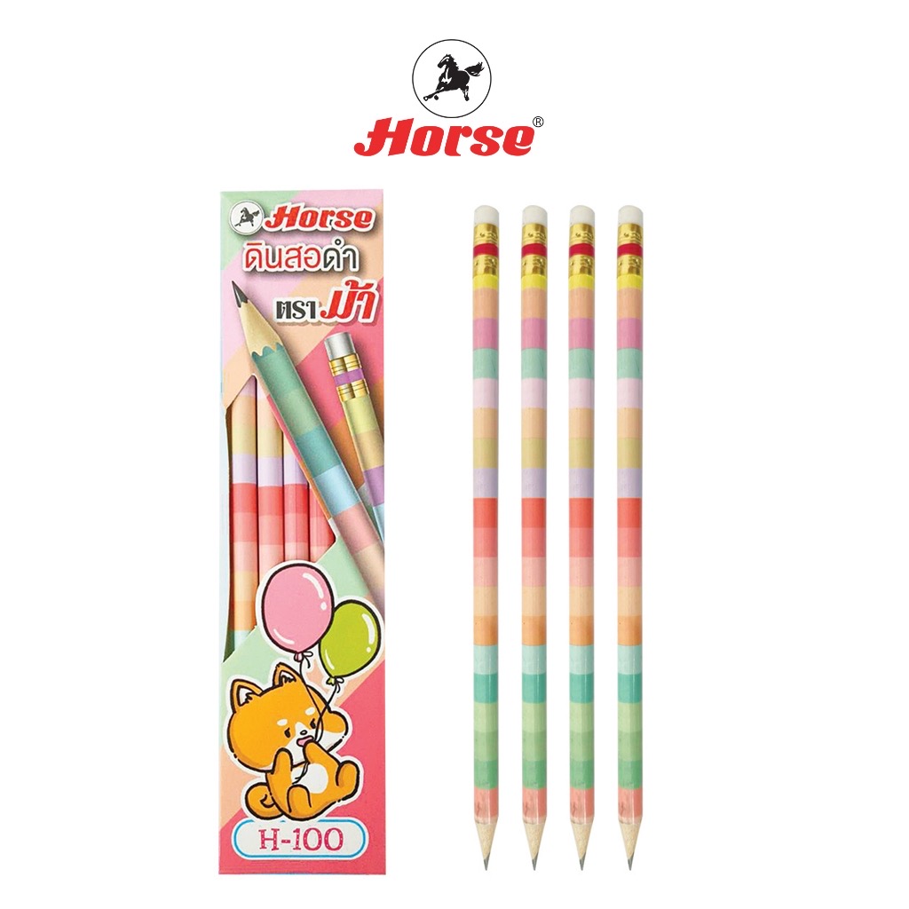 ตราม้า ดินสอดำ HB H-100 ลายพาสเทล (แพ็ค 1โหล) (แพ็คกระบอก 50ด้าม)