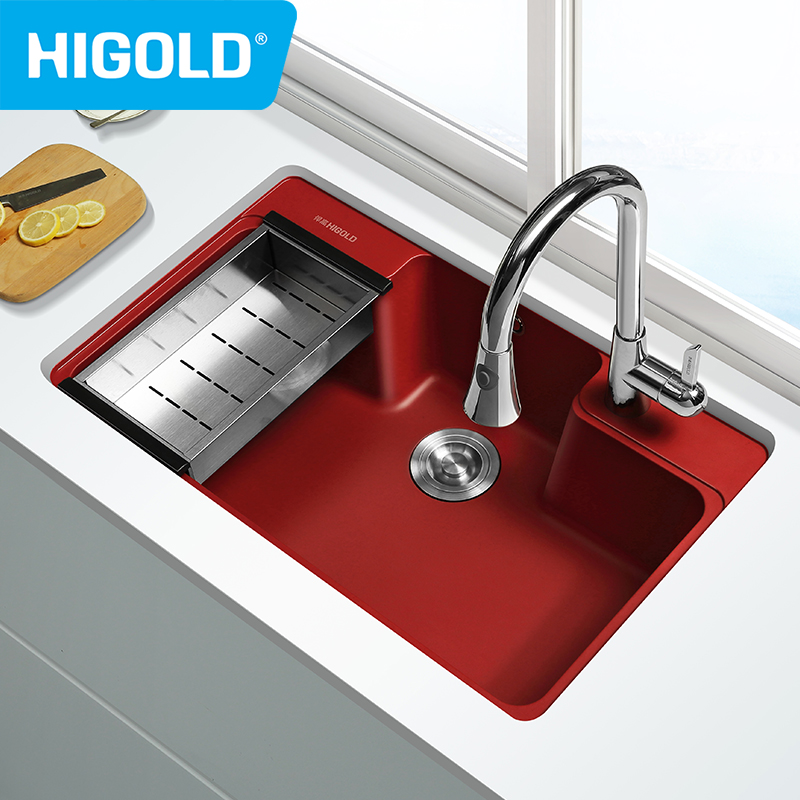 HIGOLD Middle Kitchen Sink Quartz Sink Material Two Faucet Can Be Installed Spacious Kitchen Sink Topmount and Undermount ราคา 8,265 บาท*ส่งฟรี