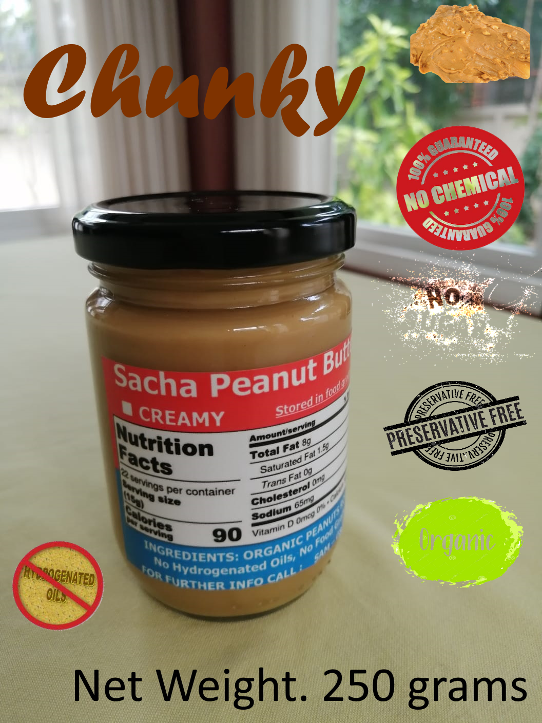 Sacha Peanut Butter (Chunky) All Natural Organic (250 grams) - Free Delivery, ซาช่า-เนยถั่ว (ส่งฟรี)