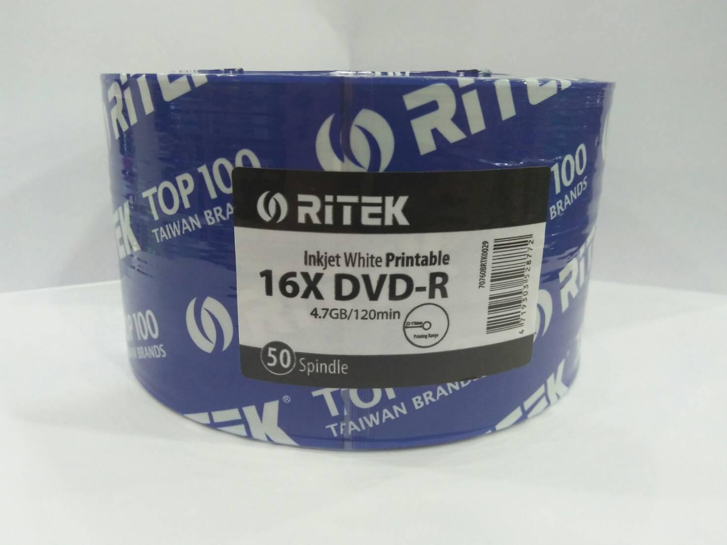 RiTEK DVD-R 16x Inkjet White Printable 4.7GB/120Min (Pack 50 แผ่น)