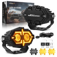 ไฟสปอร์ตไลท์ LED 4.5x2.5 นิ้ว 80W คู่ IP68 Spot Flood ไฟขับขี่ Offroad DRL ขาว/เหลือง