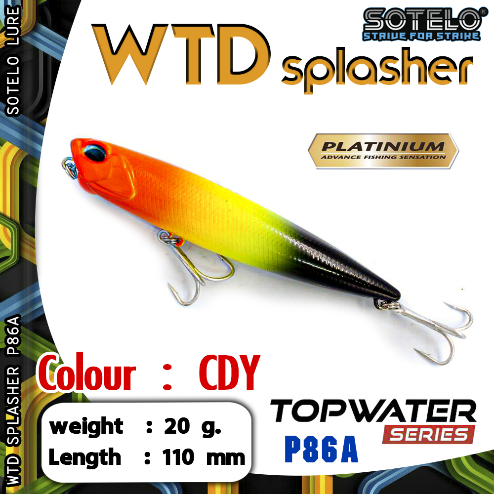 อุปกรณ์ตกปลา เหยื่อปลั๊ก เหยื่อปลอม SOTELO - รุ่น WTD SPLASHER P86A (110mm)