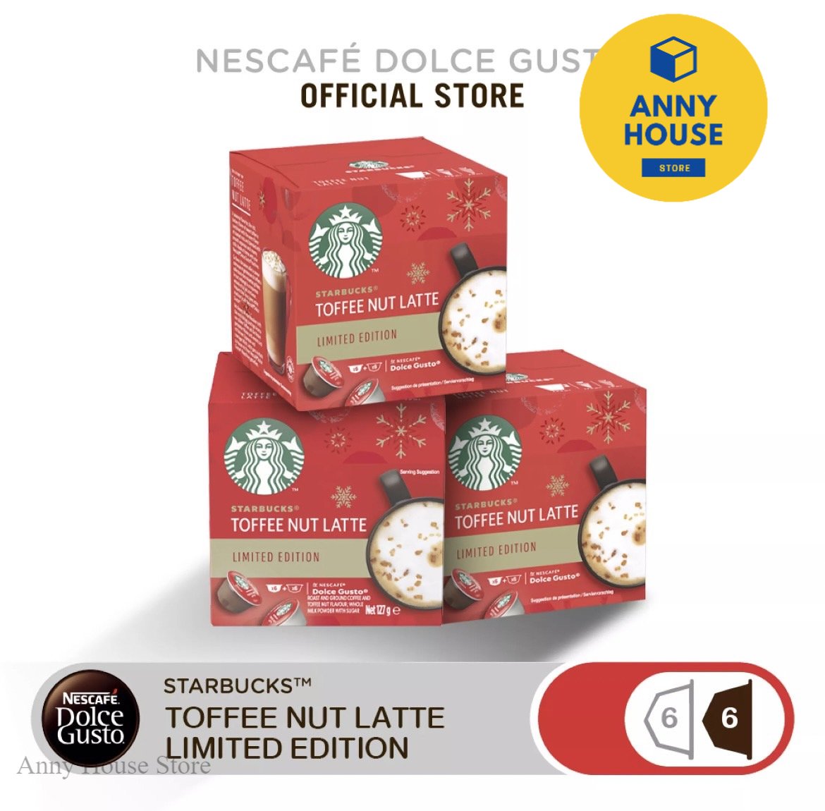 Nescafe Dolce Gusto Coffee Capsules Toffee Nut Latte Roasted Ground Coffee Capsules, 12 Capsules, 3 Boxes ราคา 1,437 บาท*ส่งฟรี