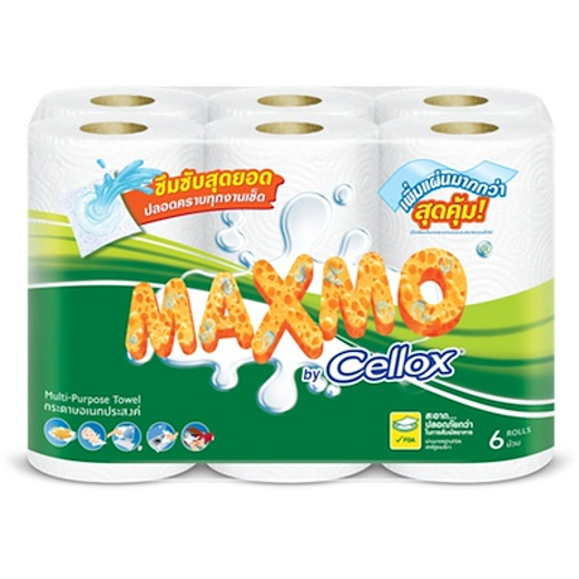 MAXMO by Cellox Kitchen and Multi-Purpose Roll Towel แม๊กซ์โม่ กระดาษอเนกประสงค์ (6 ม้วน)