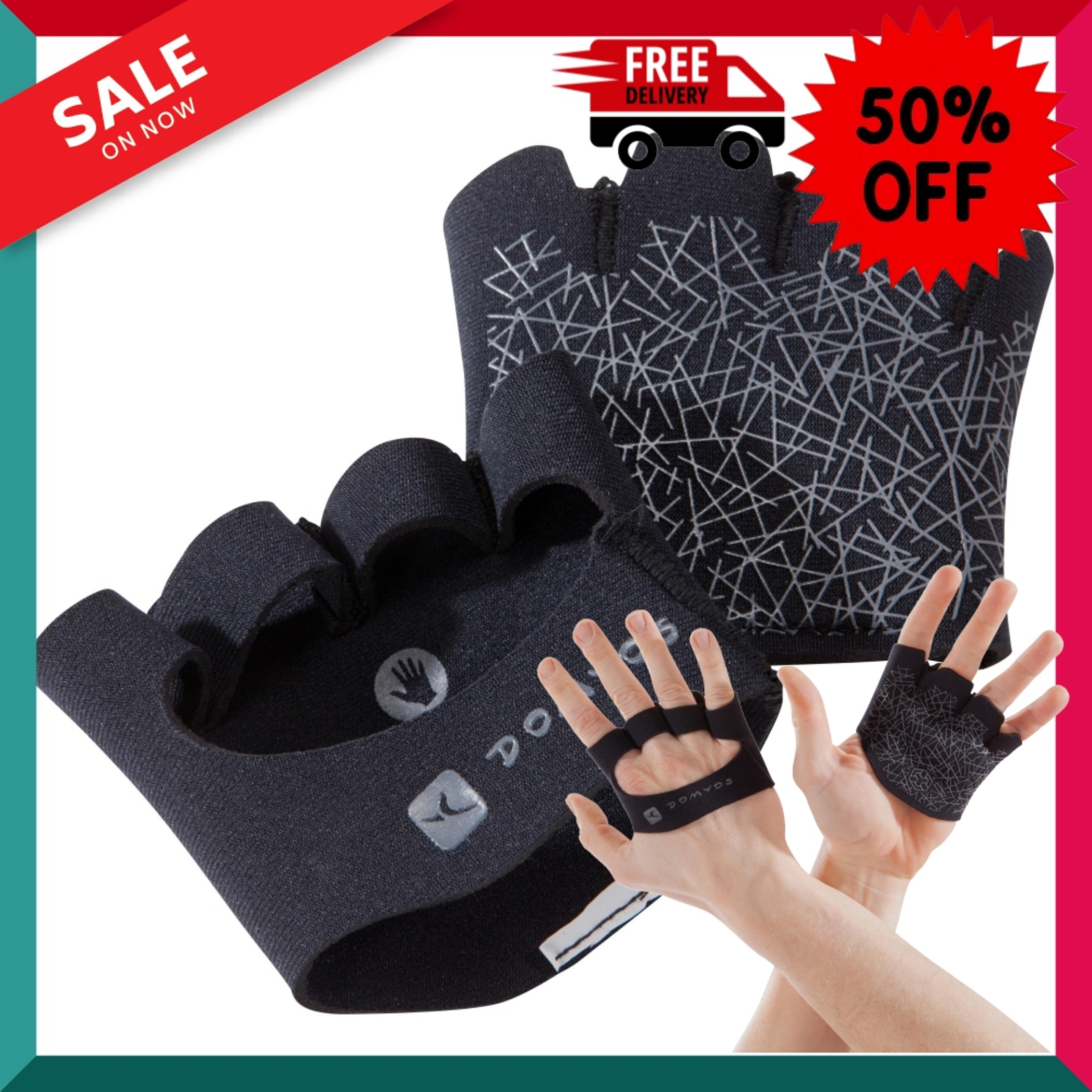 ถุงมือเพาะกายชนิดแผ่นรองฝ่ามือแบบกริป (สีดำ) Grip Pad Weight Training Strengthening Gloves - Black พิลาทิส Pilates อุปกรณ์กีฬา ถุงมือ ถุงมือฟิตเนส โปรโมชั่นสุดคุ้ม โค้งสุดท้าย ส่งฟรี Free Delivery