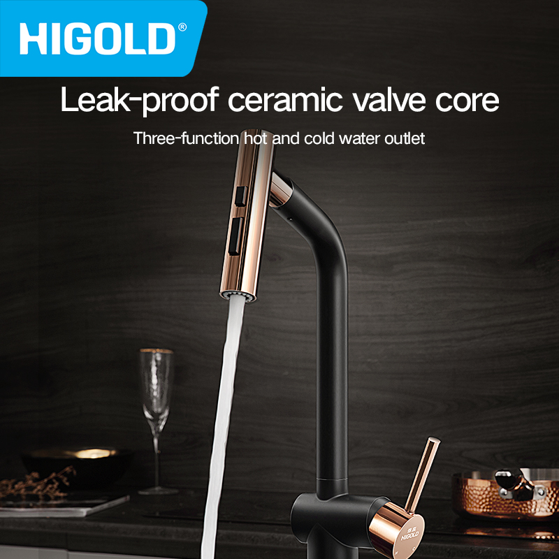 HIGOLD Kitchen Faucet Cold Water Hot Water Faucet Gold Tap Pull Down Faucet Spray Rose Gold 304 Stainless Steel Faucet ราคา 3,099 บาท*ส่งฟรี