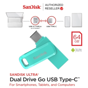 สินค้า SanDisk Ultra Dual Drive Go 64GB USB 3.1 Gen1 Flash Drive Type-C Speed 150mb/s (SDDDC3-064G-G46G) สีเขียว ประกัน Synnex