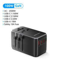Vention Universal Travel Adapter 65W GaN 100W 20W ตัวแปลงปลั๊กไฟ International Charger ปลั๊กแปลง 3 ขา Type C Fast Charging 3 pin to 2 pin plug for iPhone Samsung Laptop ปลั๊กแปลงขา socket adapter multi Converters ปลั๊ก US EU UK เดินทาง หัวแปลงปลั๊กไฟ