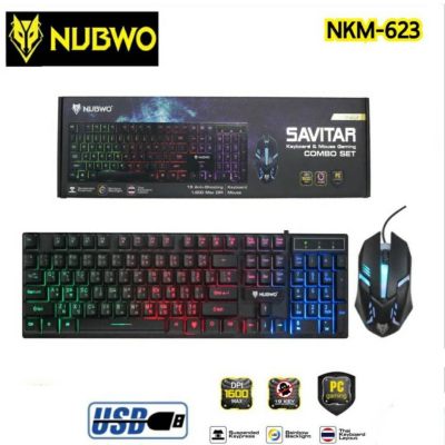 NUBWO NKM-623 ชุดไฟทะลุอักษร Keyboard+mouse combo set SAVITAR NKM-623 สวยสวย