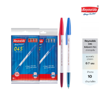 Reynolds ปากกาลูกลื่นเรย์โนลด์ 045 หมึกน้ำเงิน  หมึกแดง  0.7 มม. แพ็ค 10ด้าม