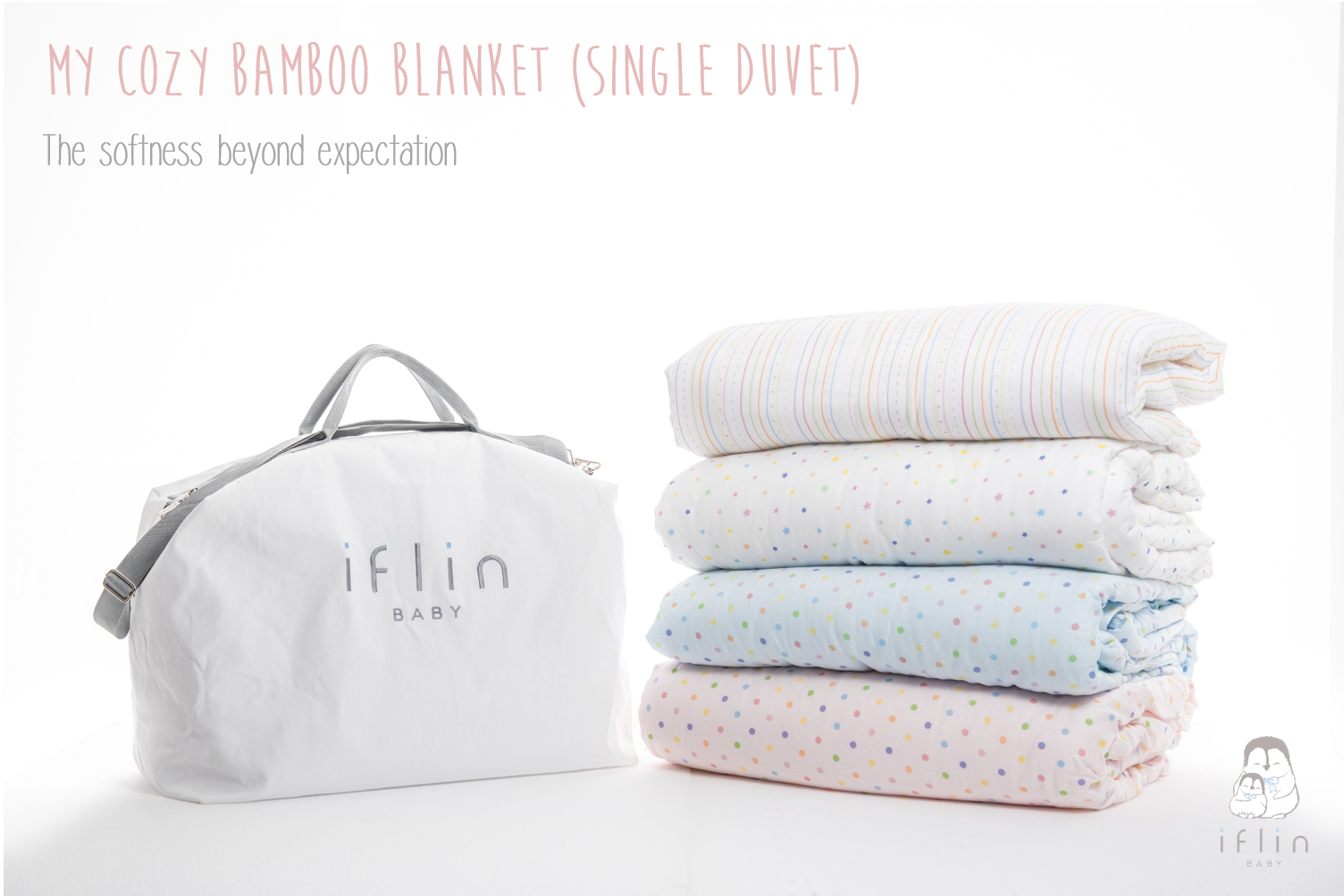 Iflin Baby - ผ้าห่มใยไผ่ ไซส์เตียงเดี่ยว 3.5 ฟุต สำหรับเด็กโต 4 ขวบ ถึง ผู้ใหญ่ (My Cozy Bamboo Blanket - Single Duvet) - ของใช้เด็กอ่อน