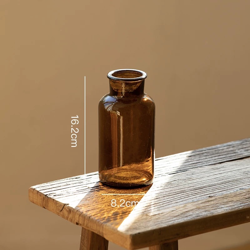 OurHome [พร้อมส่ง] แจกันแก้วอินส์สีน้ำตาล Ins brown glass vase แจกันเรียบง่าย ของแต่งบ้าน พร็อพถ่ายรูป ร้านกาแฟ ร้านอาหาร ของตกแต่งโรงแรม จัดดอกไม้ 4 ขนาด