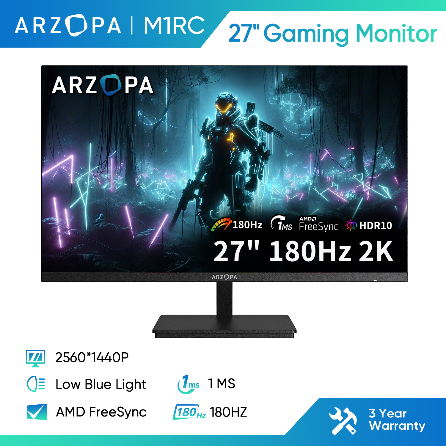 Arzopa 27" 180Hz Gaming Monitor -2K Qhd 2560X1440 Fast Ips Computer Pc Display 115% Srgb Adaptive-Sync 1Ms Response, 1X Display Port 1.4, 1X HDMI 2.0, 1X USB C -M1Rc ราคา 5,179 บาท*ส่งฟรี