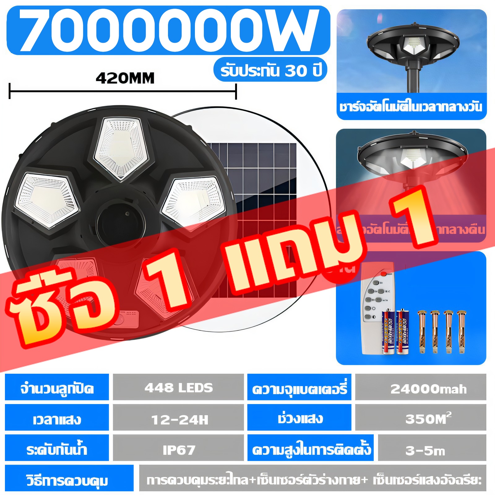โคมไฟโซล่าเซลล์ 5500000W ไฟถนนโซล่าเซลล์ ไฟ UFO Solar Light โซล่าเซลล์ โคมไฟถนน LED พลังงานแสงอาทิตย์ ไฟถนน โคมไฟโซลาเซลล์ IP67 ป้องกันฟ้าผ่า