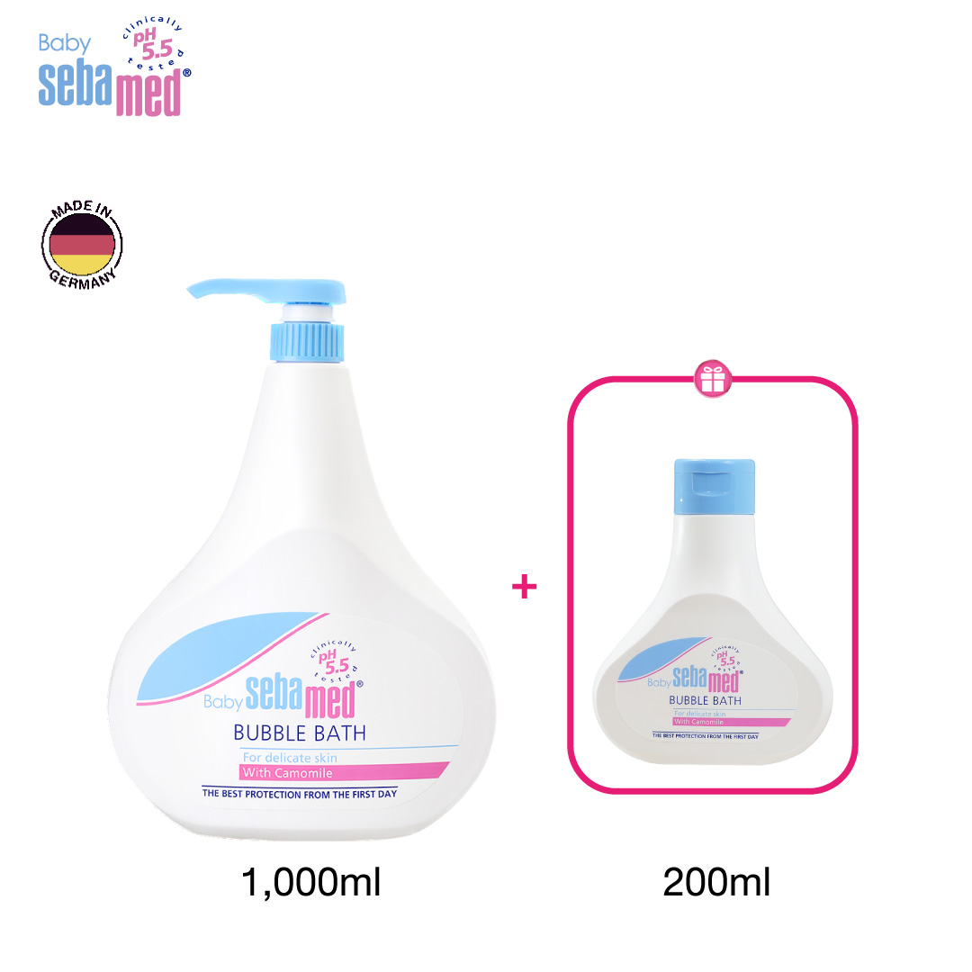 เซ็ตคุ้ม 1+1: SEBAMED BABY BUBBLE BATH 1000ML & BABY BUBBLE BATH 200ML (ครีมอาบน้ำเด็ก สบู่อาบน้ำเด็ก ใช้ได้ตั้งแต่แรกเกิด ของใช้เด็ก)