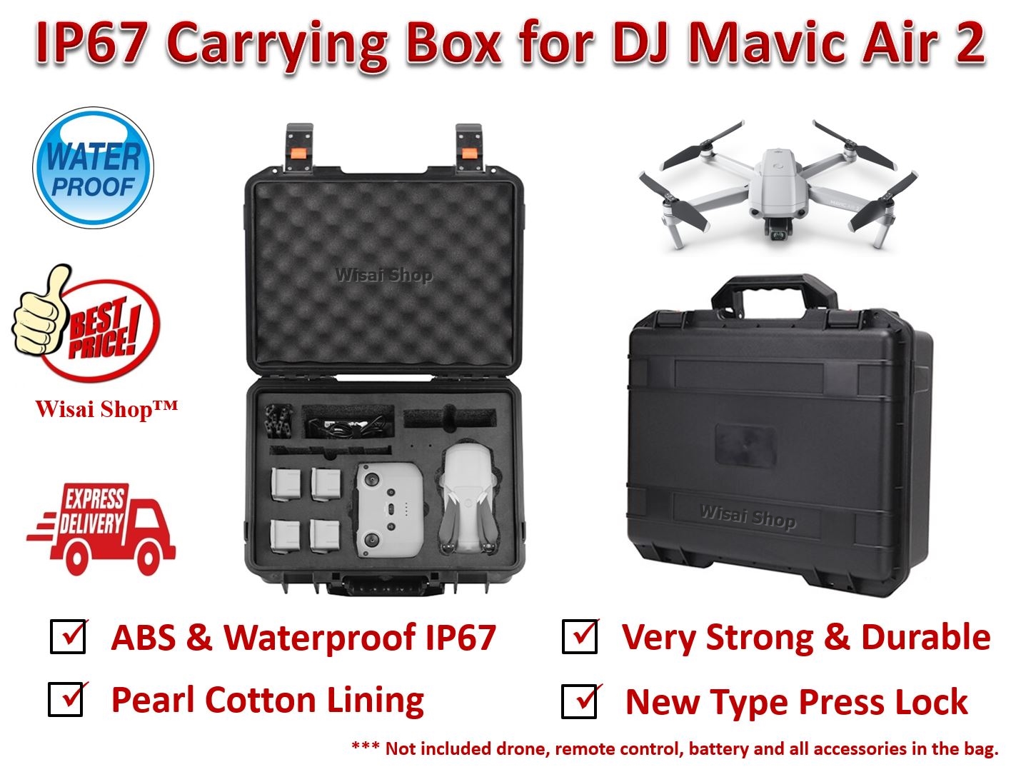 กระเป๋า Waterproof IP67 / Exposionproof Hard Shell Carrying Box / Handbag สำหรับ DJI Mavic Air 2 / DJI Air 2S