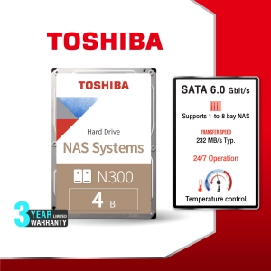 สินค้า Toshiba NAS HDD (4TB) 3.5\" SATA 3.5 รุ่น (N300) HDWG440 :7200RPM C/B 256 MB Internal Harddisk