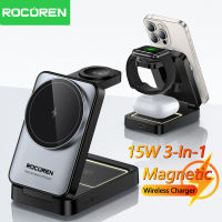 Rocoren 3 In 1 15W แท่นชาร์จไร้สายสำหรับ IPone 15 14 13 Samsung S22 S21พิเศษ S20 Galaxy Watch Airpods Pro IWatch สถานีแท่นชาร์จอย่างรวดเร็ว