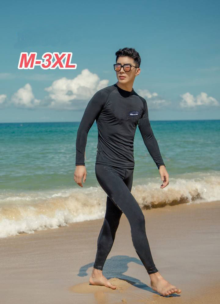 ชุดว่ายน้ำชาย ชุดว่ายน้ำแขนยาว ชุดว่ายน้ำสีดำ ชุดว่ายน้ำผู้ชาย  ผ้ากันยูวี ขนาด XL XXL 3XL4XL ส่งฟรีเคอรี่ polyshop