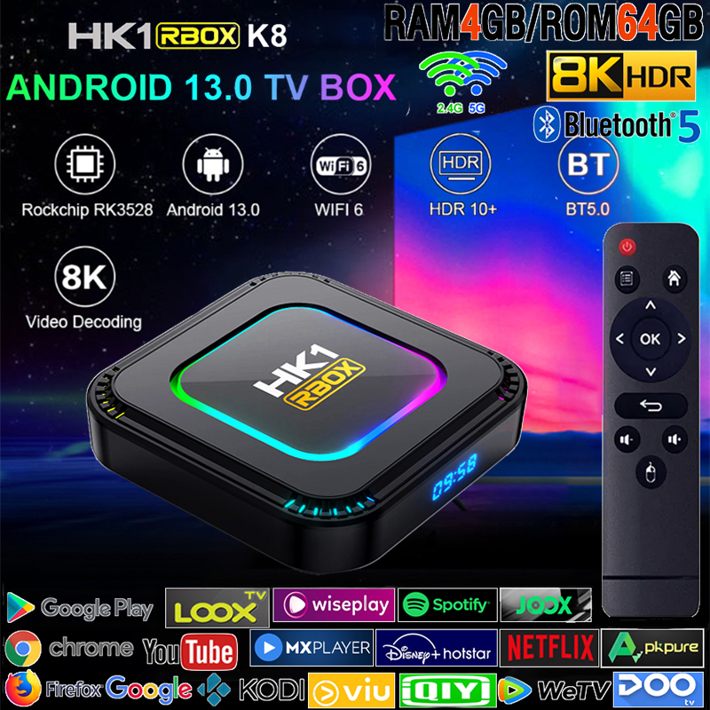 สุดยอดกล่องแอนดรอยด์ทีวี 8K รุ่นใหม่ปี 2023 Android TV Box HK1 RBOX K8 แรม4GB/64GB Amlogic ใหม่ RK3528 Android 13.0 + แอพฟรีทีวี ละคร เพลง ซีรีส์ อื่นๆอีกมากมาย 55 ราคา 929 บาท*ส่งฟรี