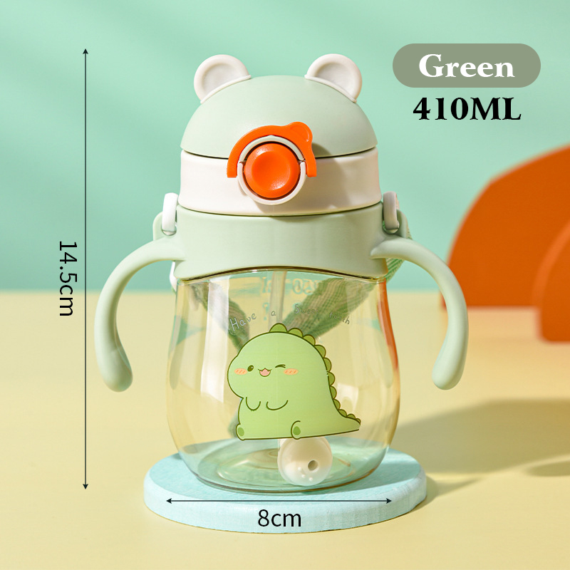 แก้วน้ำหัดดื่ม​ แก้วน้ำเด็ก 410ML แก้วน้ำเด็ก​สำหรับฝึกการดื่มน้ำ​ หลอดป้องกันการสำลัก ฟรีสายสะพาน ถ้วยหัดดื่ม ลายน่ารัก MY470