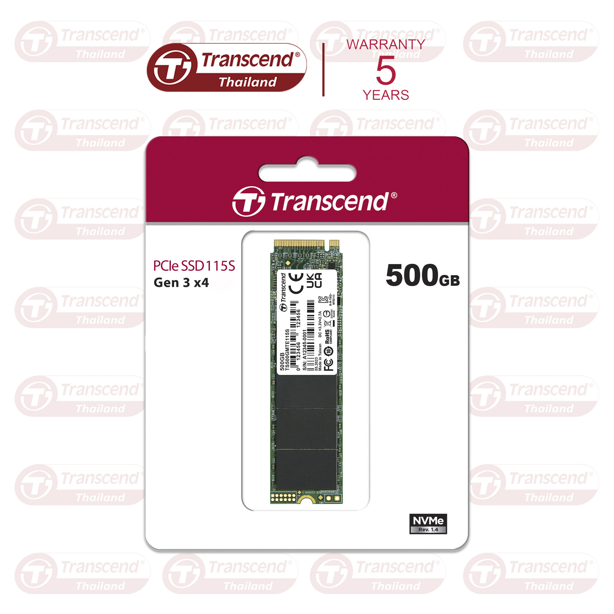 PCIe NVMe M.2 SSD 500GB : MTE115S : Gen 3 x4 Transcend : รับประกัน 5 ปี หรือ** รับประกันไม่เกิน 200 TBW**มีใบกำกับภาษี ราคา 1,590 บาท*ส่งฟรี