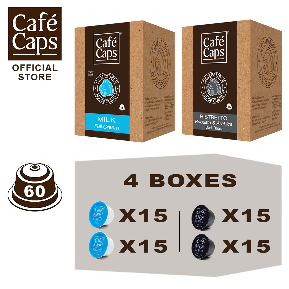 Dolce Gusto Compatible Capsules MIX (Milk & Ristretto) - Cafecaps (2 Boxes X 15 Caps Each) | แคปซูลนมและกาแฟแคปซูล ราคา 939 บาท*ส่งฟรี