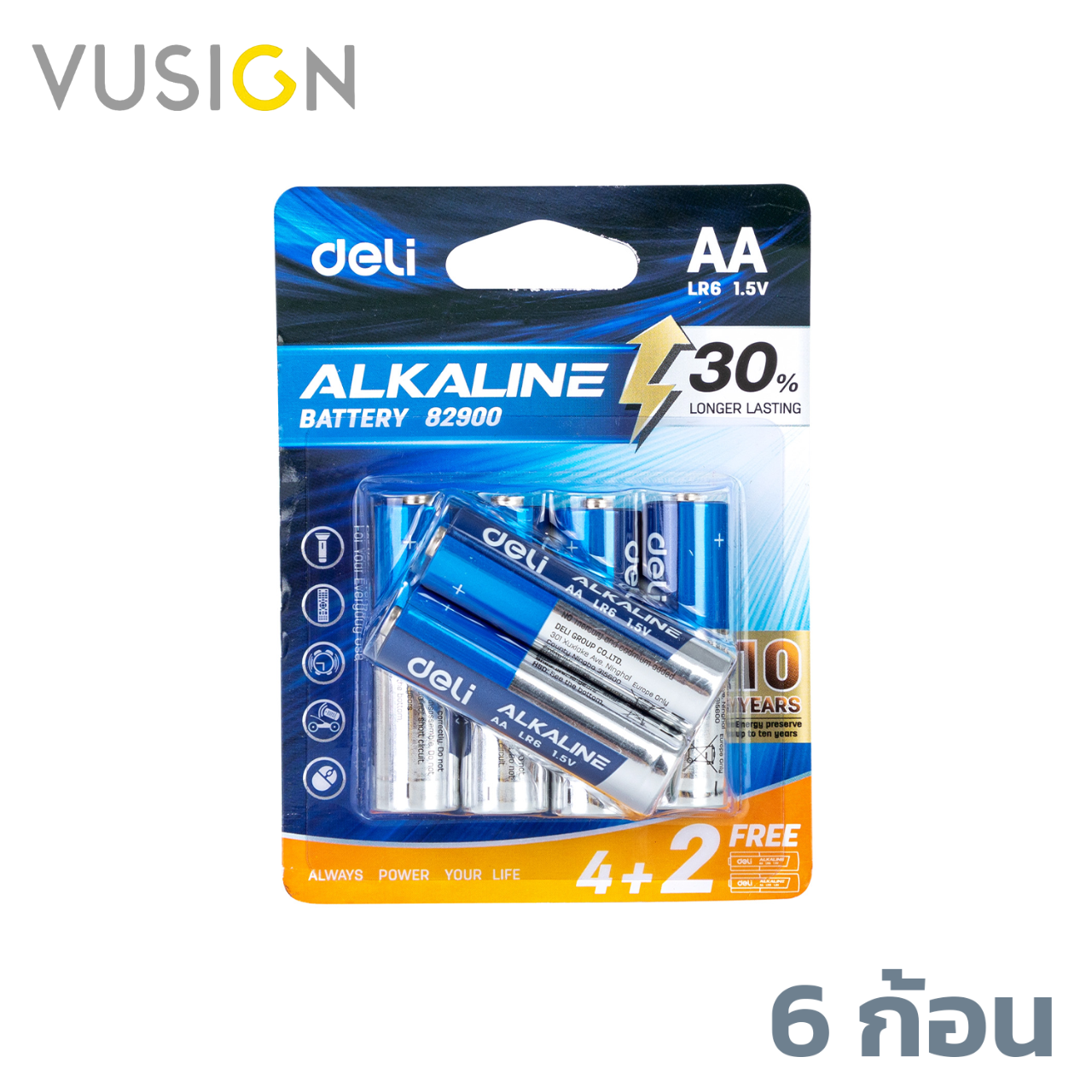 Vusign ถ่านไฟฉาย อัลคาไลน์ ถ่าน ความจุสูง AA LR6 / AAA LR03 ถ่าน 1.5V ใหม่ แพ็ค 6 ก้อน ของแท้ Alkaline Battery ราคา 13 บาท*ส่งฟรี