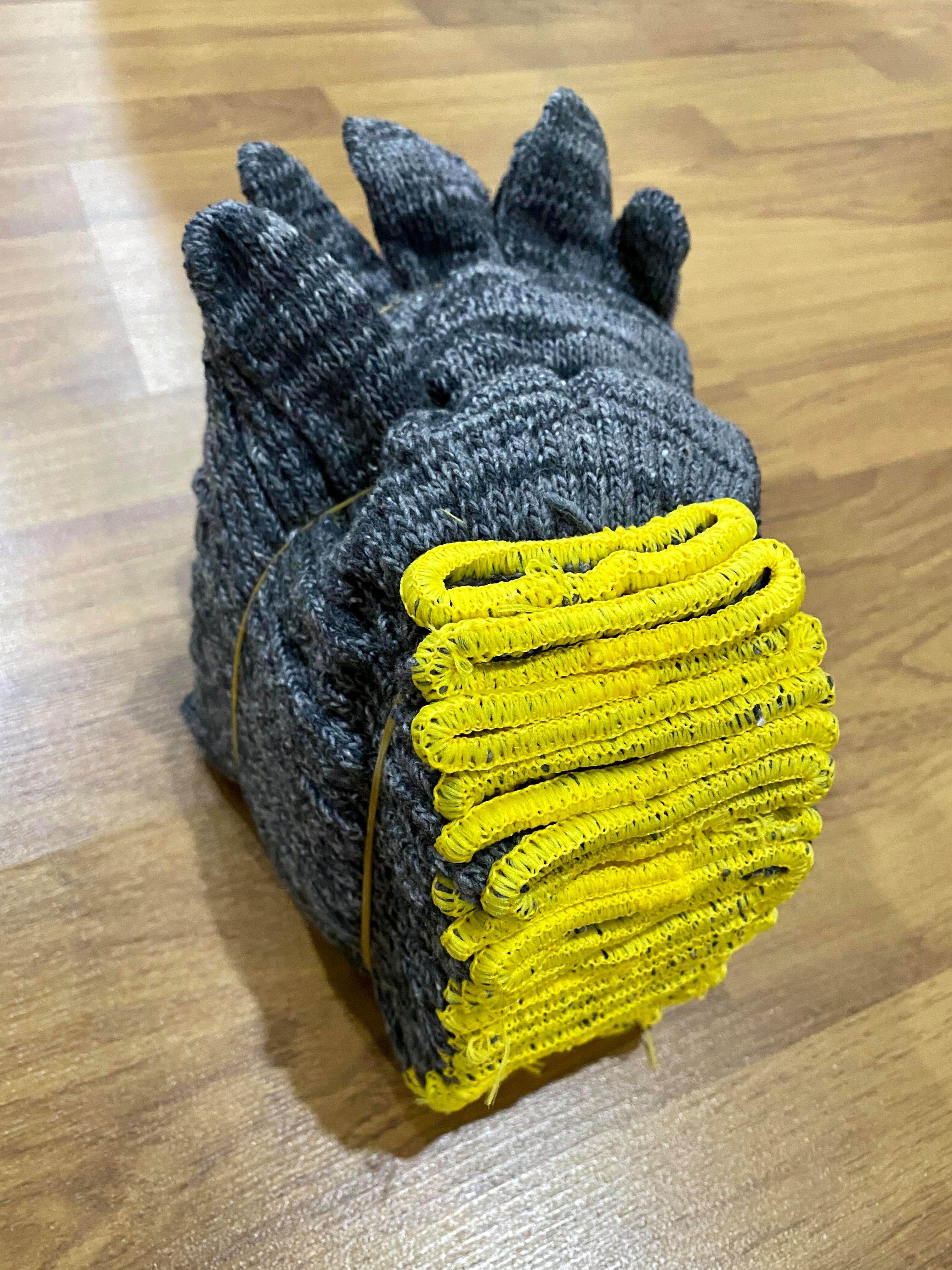 ถุงมือผ้า ถุงมือ ขนาด 7ขีด สีเทาขอบเหลือง 12คู่/โหล ถุงมืออย่างดี ถุงมือแบบหนา