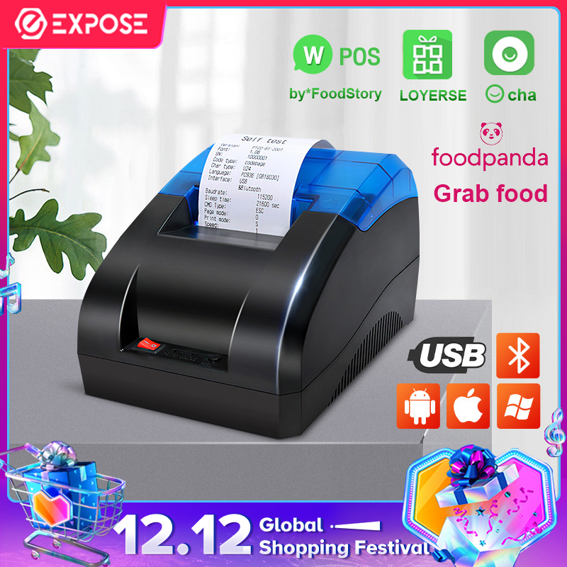 Expose เครื่องพิมพ์ใบเสร็จ  บลูธูท thermal ไม่ต้องใช้หมึก   เครื่องปริ้นใบเสร็จพกพา POS    (มีกระดาษแถมให้)
